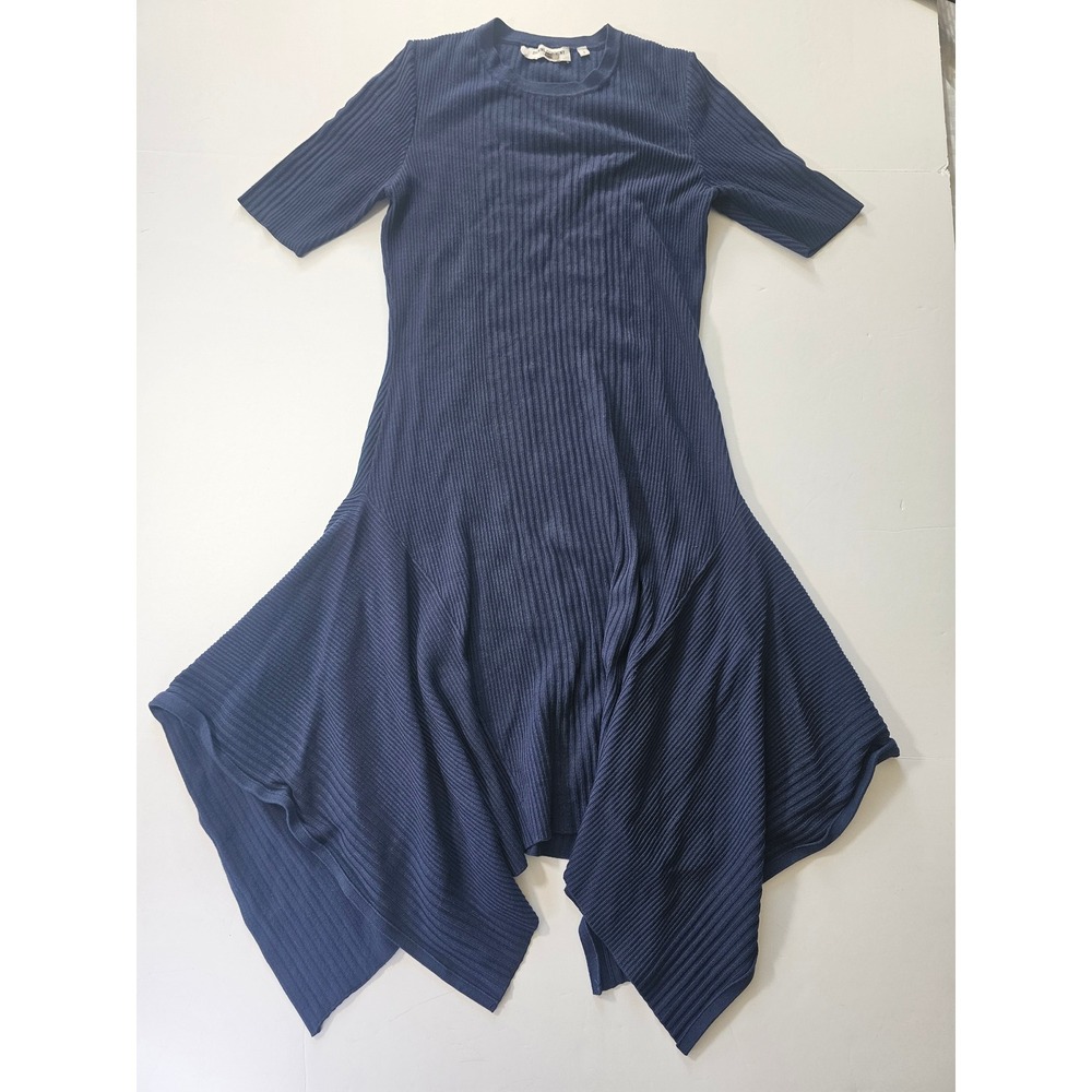 Opening Ceremony Ribbed Knit Dress Womens Small Navy Blue Handkerchief Hem